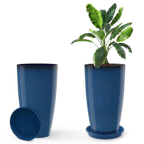 21" Tall Round Planter Indoor Outdoor Plant Pot Flower Pot with Drainage Holes - Picture 9 of 45