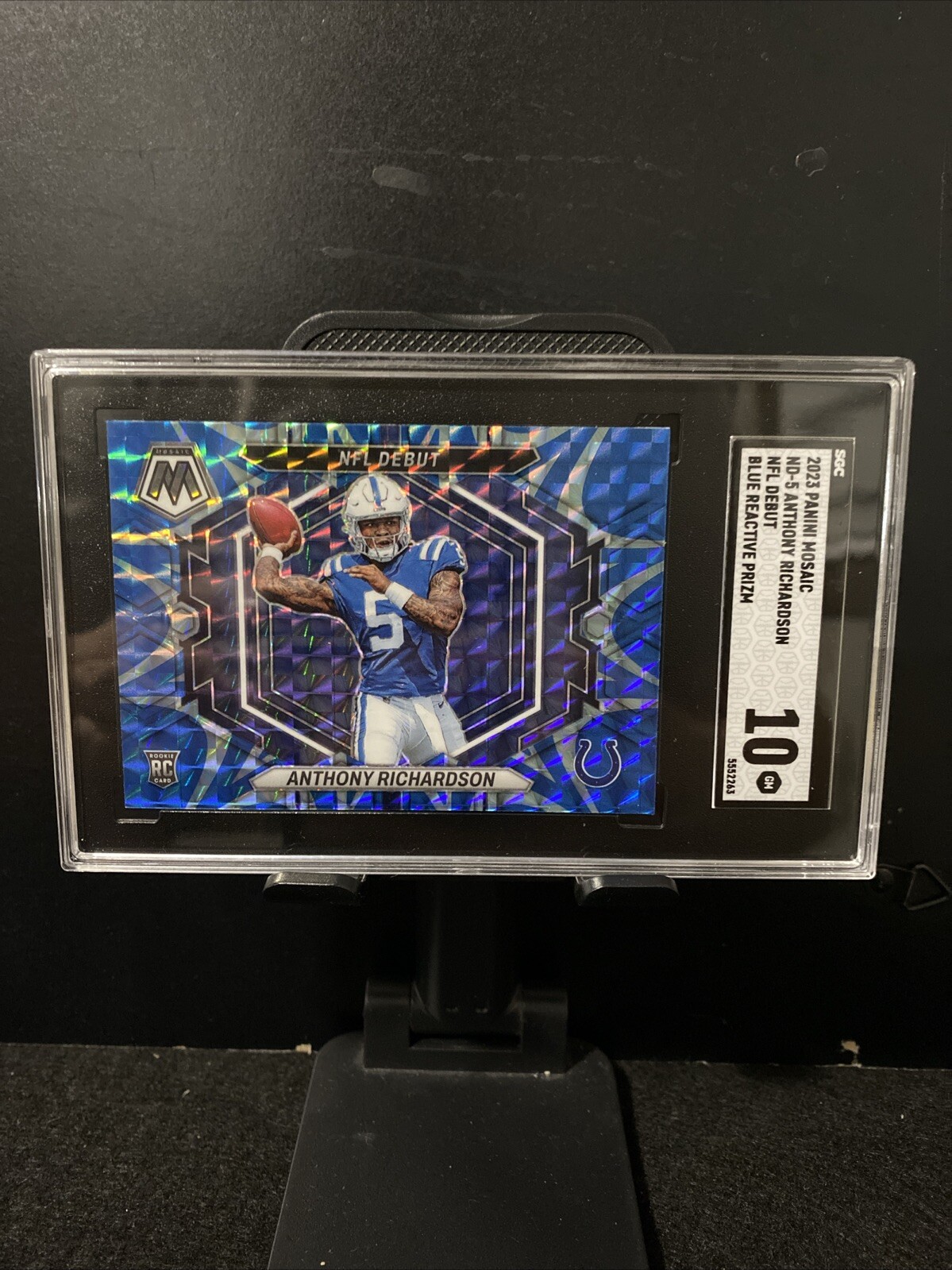 2023 Panini Mosaic ANTHONY RICHARDSON RC NFL Debut Blue Reactive ND5 Gem SGC 10