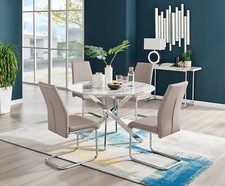 Novara White Marble Round Dining Table 120cm and 4 Lorenzo Chairs Furniture Set