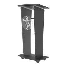 Black Wood Acrylic Podium Church Pulpit Christian Pastor Lectern Prayer Mobile