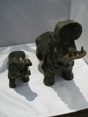 2 Bronze Nilpferde Mutter & Kind - 8 Kilo - signiert "mene" 1810-1879 Paris L383 - Bild 6 von 15