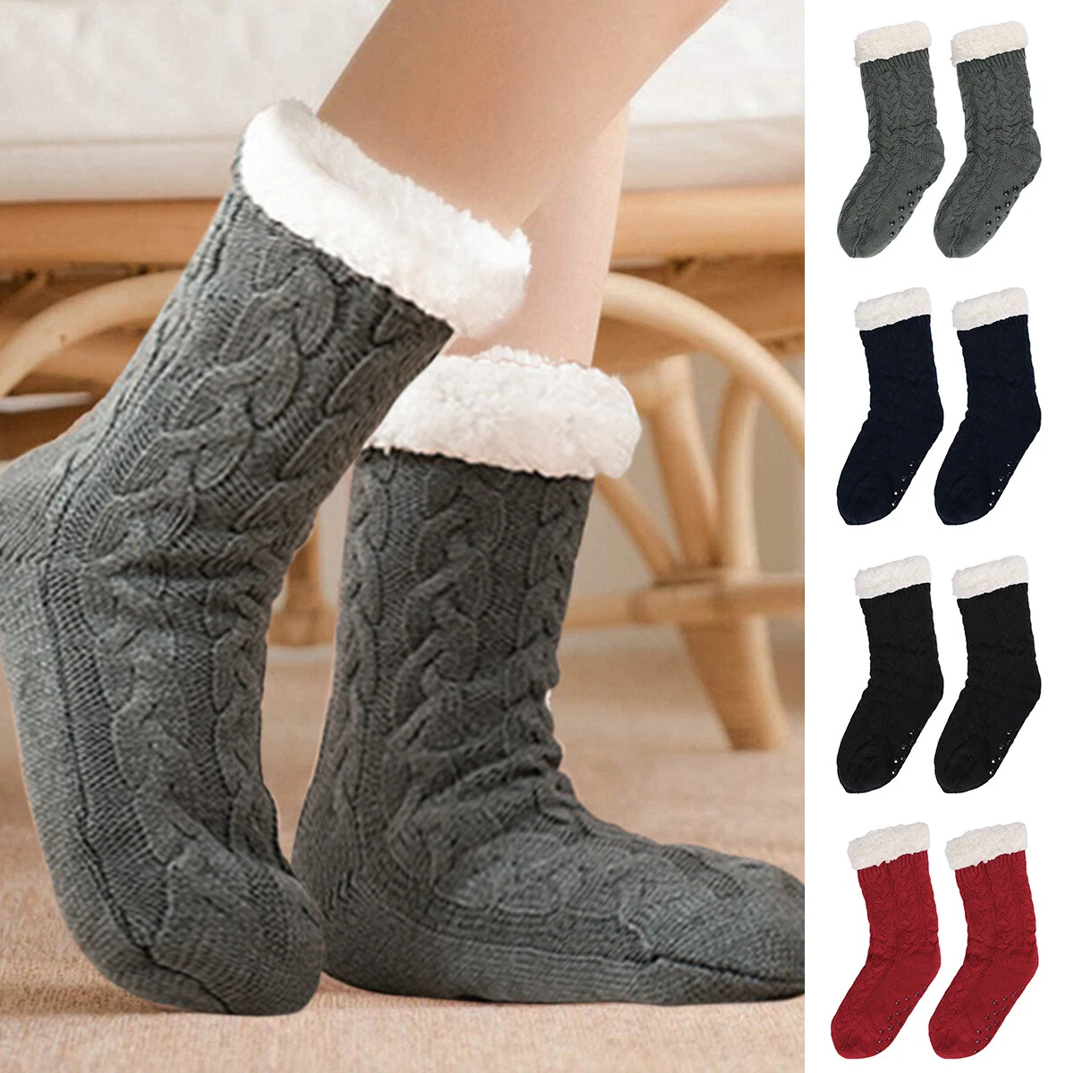 Slipper Socks Winter Ladies Non Slip Soft Cozy Slipper Socks Fleece Lined  Fluffy