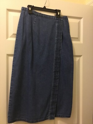 TALBOTS Denim Wrap Skirt Women’s Size 10 Petite Long Cotton Jean Blue EUC 