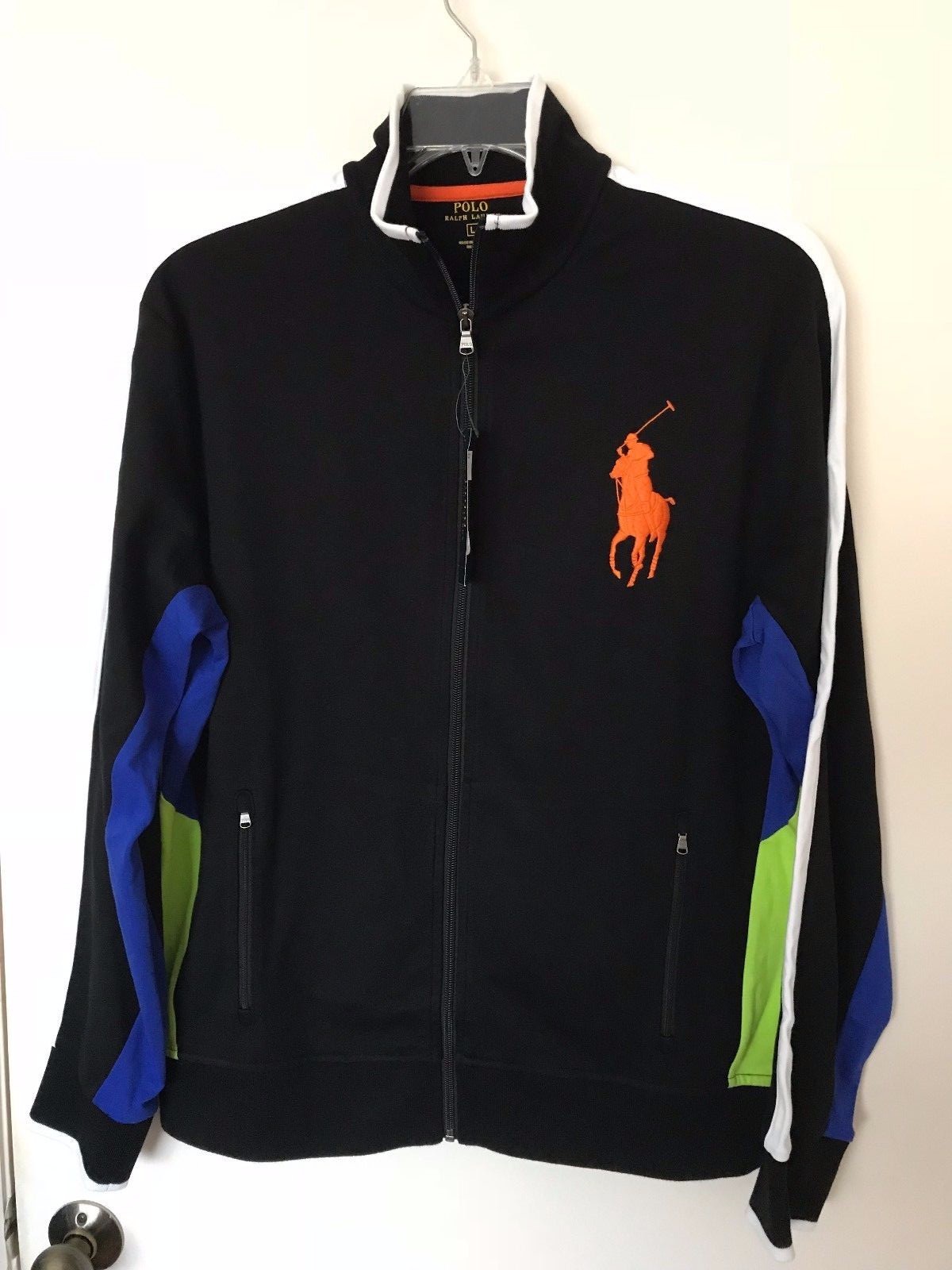 POLO RALPH LAUREN GRANDE PONY DA UOMO GIACCA CON CERNIERA COMPLETA COTONE NERA taglia XL