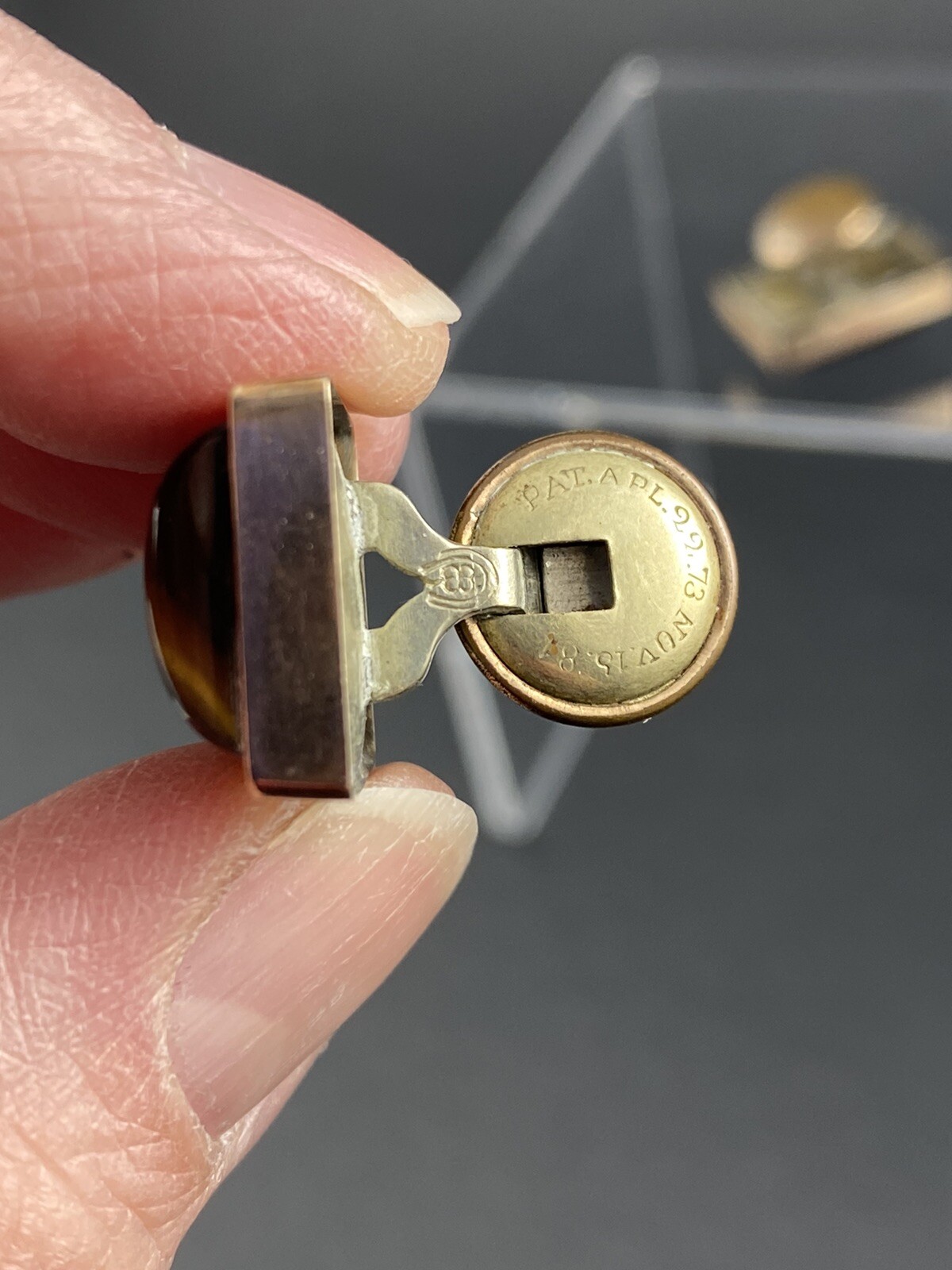 Antique Tiger Eye Stone Rectangular Cuff Links Wi… - image 6