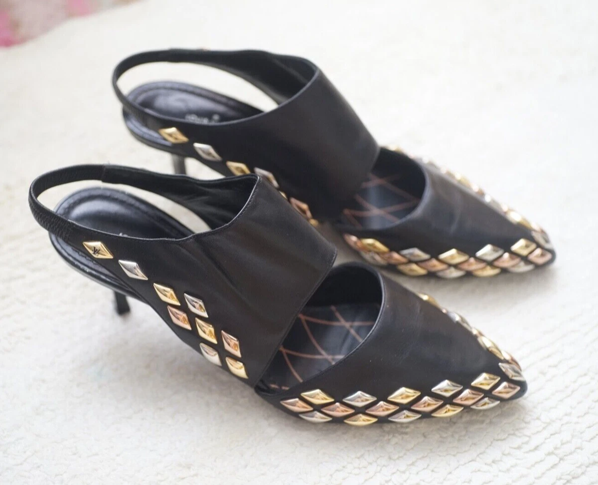 Louis Vuitton Leather Studded Accents Slingback Pumps - Black