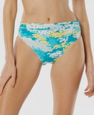 Carmen Marc Valvo Women's Blue Shirred Waist Bikini Bottom Swimwear Size L