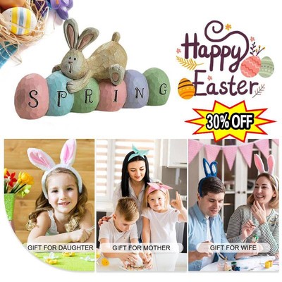 Happy Easter Bunny Eggs Table Decor Ornam ents Cute Spring Rabbit Statue