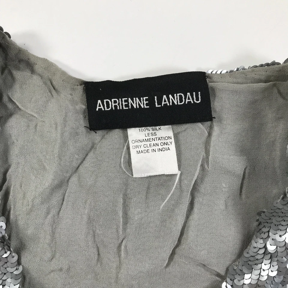 Adrienne Landau Top Womens Small One Size Silver Sequins Open Front Silk - Image 2 of 4