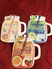 Set Of 3 Fruit Summer Drinks Inspirational Words Hanging Wall Signs Mason Jar