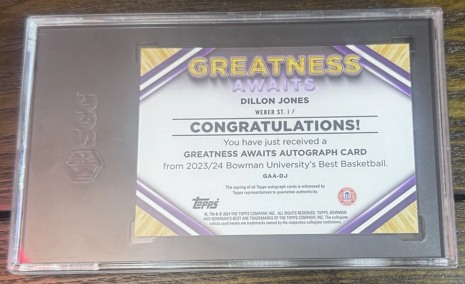 Dillon Jones Greatness Awaits Auto 27/50 2023-24 Bowman Best University Gold - Image 3 of 3