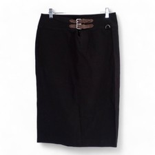 LRL Ralph Lauren Women's Size 6 Black Pencil Skirt Green Label Leather Belt