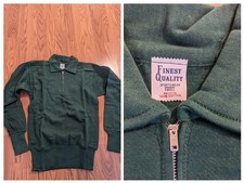 NOS Vintage 60s Sportwear Collar zip forest green Mens sweatshirt S Cotton shirt