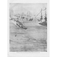 The Royal Yacht at the Naval Review at Spithead in 1856 - Antique Print 1897
