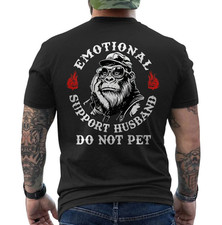 Emotional Support Husband Do Not Pet Funny Monkey Retro ON BACK T-Shirt