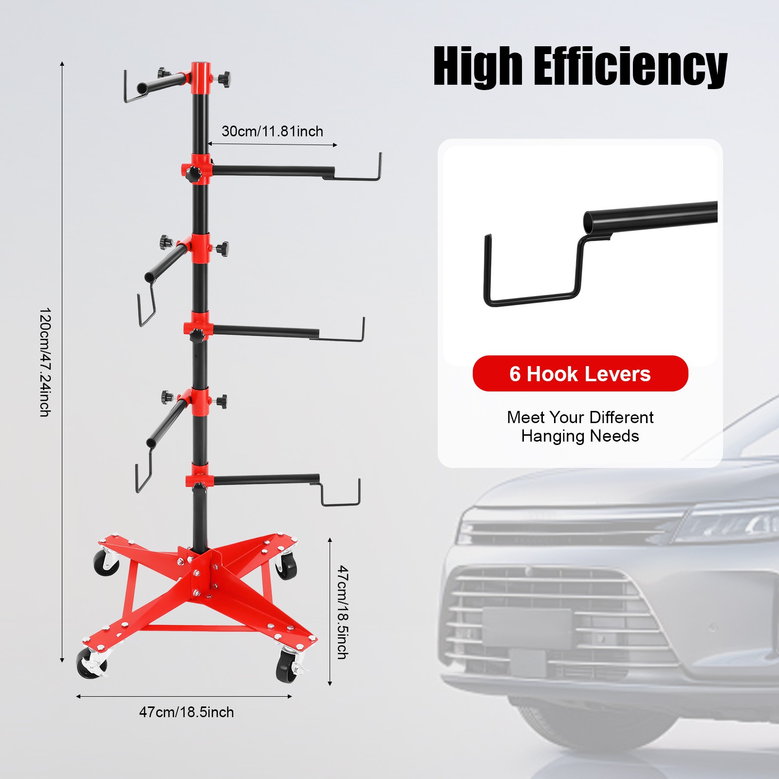 48" Rotating Bumper Hanger Stand Painting Car Repair Rack Tree Auto Body Shop