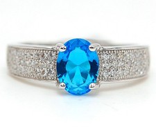 2CT Blue Topaz  White Topaz 925 Sterling Silver Ring Sz 8