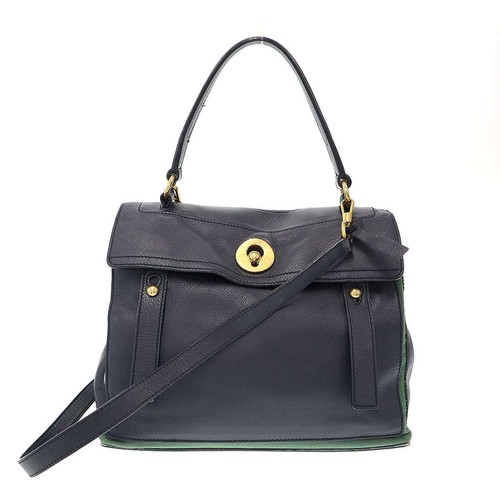 Yves Saint Laurent Muse 2way Leather Handbag Navy Authentic FromJAPAN