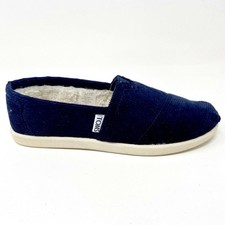 Toms Classics Navy Corduroy Fur Youth Slip On Casual Canvas Flat Shoes