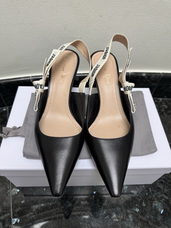CHRISTIAN DIOR J’ADOR BLACK SMOOTH LEATHER SLING BACK POINTED TOE PUMPS SZ 39