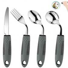 Adaptive Utensils for Elderly 4 Piece, 2.9 oz Weighted Silverware for Hand Tr...