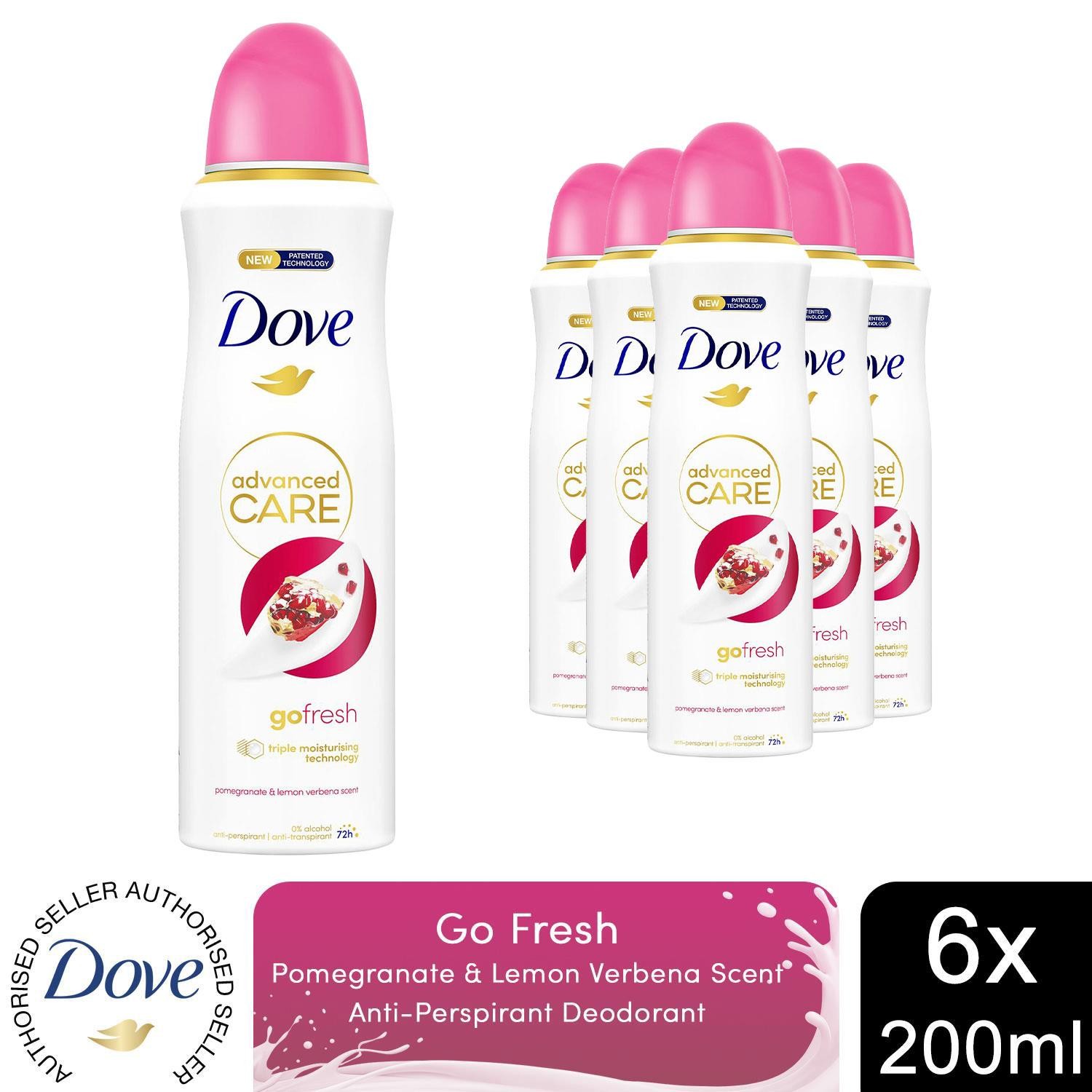 6x Dove Advanced Care Antiperspirant Deodorant Pomegranate&Lemon Verbena, 200ml