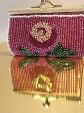Vintage Beaded Kiss Lock Coin Purse by Far Nine Red Floral  Fabulous
