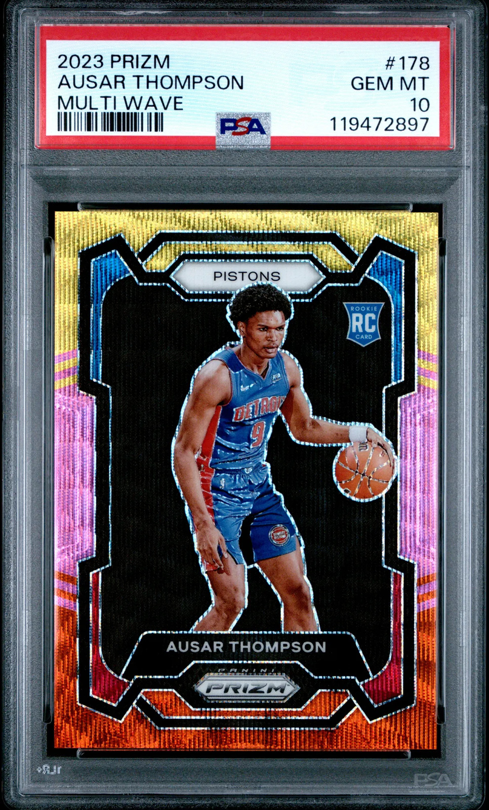 2023 Panini Prizm Ausar Thompson Rookie PSA 10 Multi Wave /88 #178 Pistons RC SP