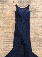 David's Bridal Gown Womens 10 Blue Lace Mesh Mermaid Ruched Maxi Formal Wedding
