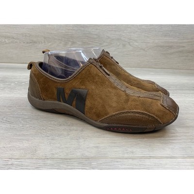 Merrell Women's 9 Dark Earth Suede Leather Center Zip Slip On Brown Shoes