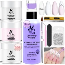 LAVENDER VIOLETS Acrylic Nail Kit - 30g Clear, White, Pink Powder and Clear 