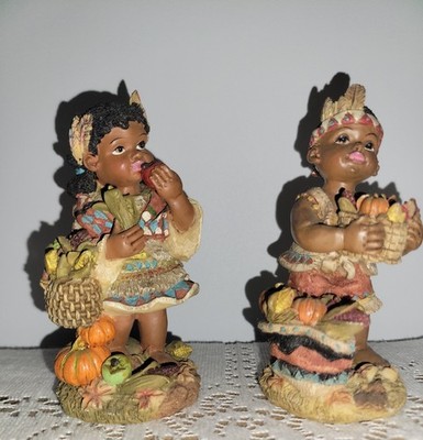 Up for sale is a lovely vintage set of two (2) African American children harvest