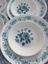 Set of 8 Corelle Blue Pioneer Woman 10" Dinner Plates,Bread Aqua Floral White