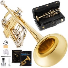 Aklot Hand-Hammered Bell Bb Trumpet Smooth Valve Action Clear-Lacquered Brass