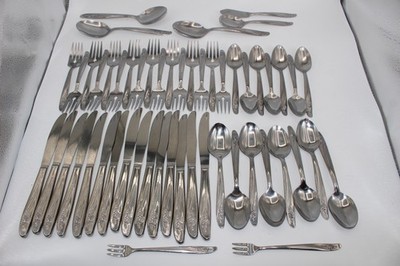 53 PCS ONEIDA ROSEANNE STAINLESS STEEL FLATWARE 