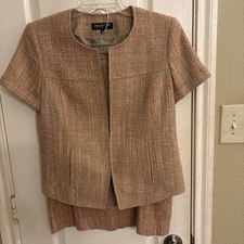 Jones New York Womens Lined Rust Tan Tweed Collarless Skirt Suit Size 8