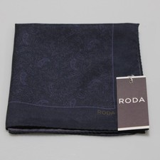 Roda NWT 100 Silk Pocket Square In Dark Blue Paisley Print Made in Italy