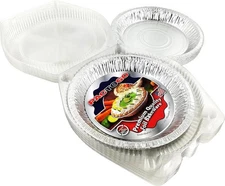 10" Aluminum Foil Pie Pan Plate Tin 1-3/16" Deep w/Clear Plastic Clamshell 12/PK