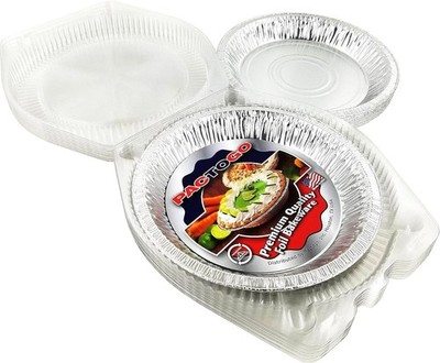 10'' Aluminum Foil Pie Pan Plate Tin 1-3/16'' Deep w/Clear Plastic Clamshell 12/PK