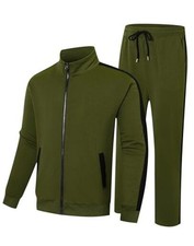 Men's Tracksuit Set Full Zip Stand Collar Jacket and 3X-Large Army Green