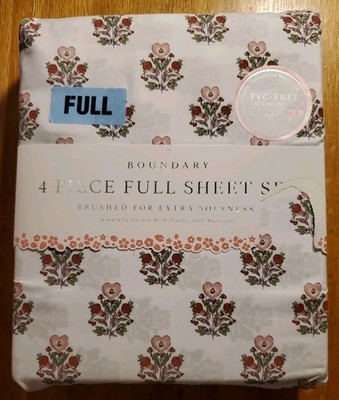 Boundary Valentine's Day Full 4pc Sheet Set Pink & Red Hearts Floral