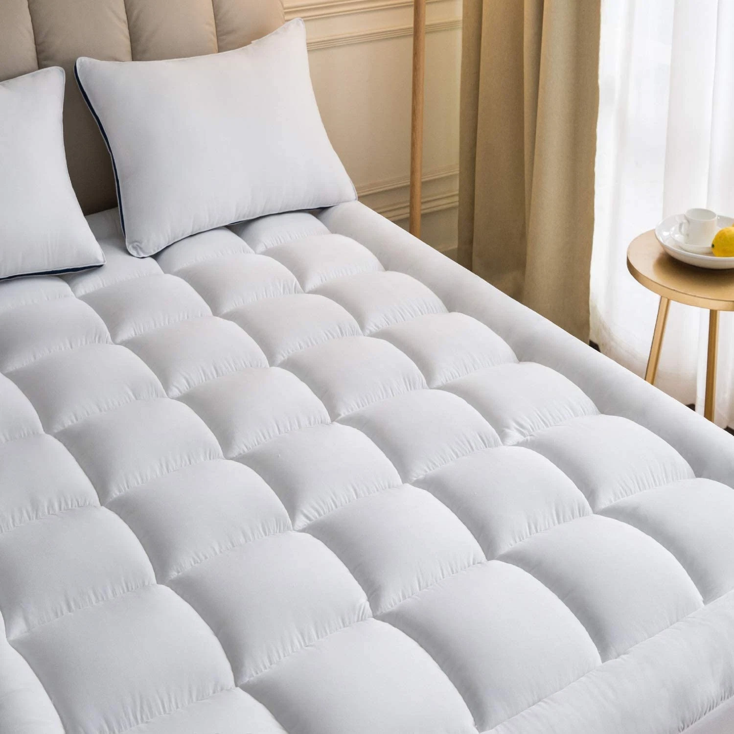 White Twin XL Extra Long Quilted Pillow Top Mattress Topper Plush With Cooling 3