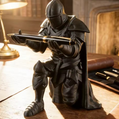 Medieval Knight Pen Holder Resin Statue Desk Organizer Warrior Office Decor Gift