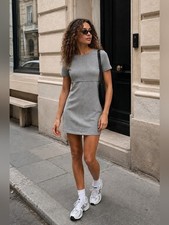 Zara Heather Gray Soft Knit Mini Dress Small Minimalist Clean Girl Chic Y2K