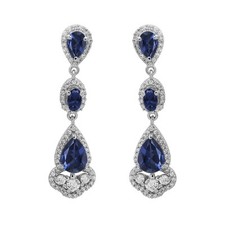 925 Sterling Silver Pear Blue Sapphire Beautiful Drop/Dangle Women Earrings