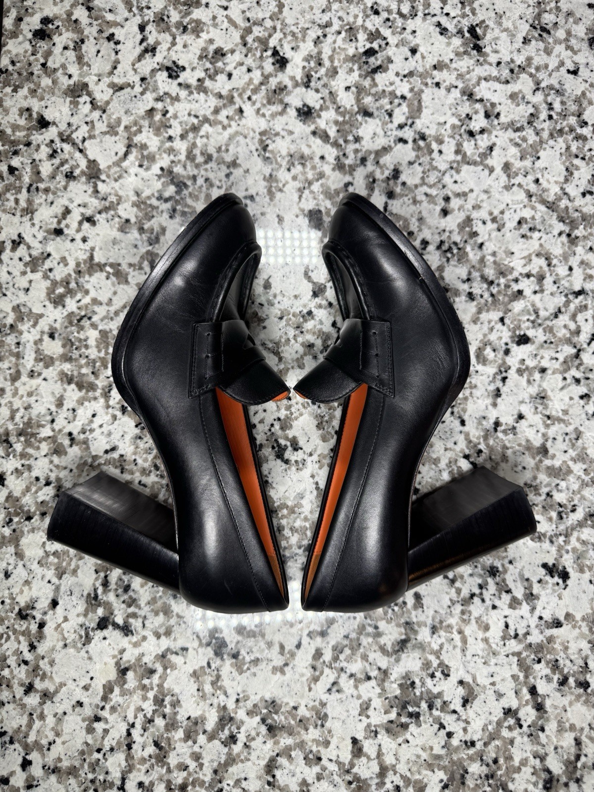 Santoni Block Heel Loafer Pumps Women’s Size 7.5 / Euro 37.5 Made In Italy