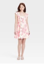 NWT A New Day sz 8 Corset Woven Mini Dress A Line Pink Poplin Floral