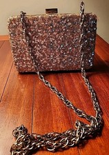 Evening Bag White House Black Market Gold Sequined Chain Strap Snap Top EUC Prom