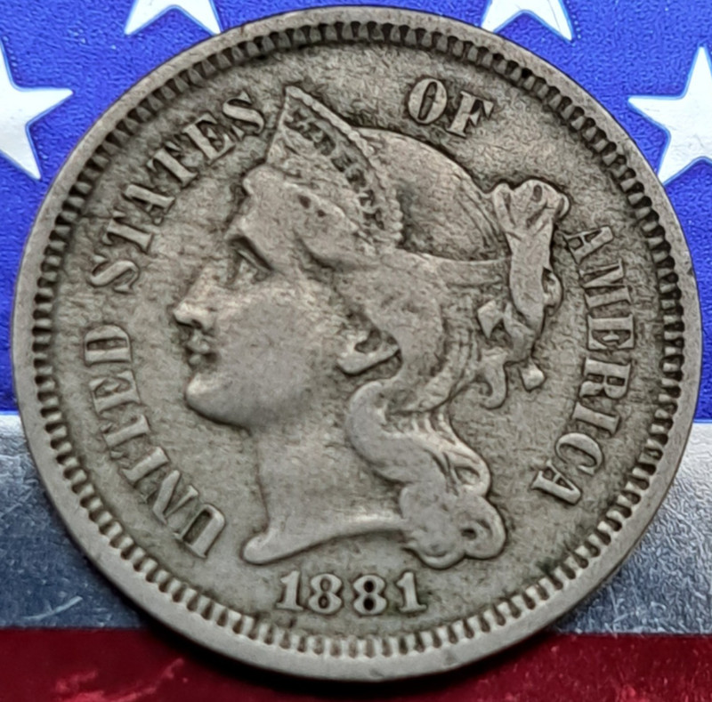 1881 U.S. 3¢ Nickel XF Details (Must See Photos)