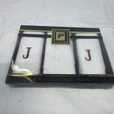 NOS Vintage Paris Accessories Set Of 3 Men  s Handkerchiefs Boxed Factory Sealed